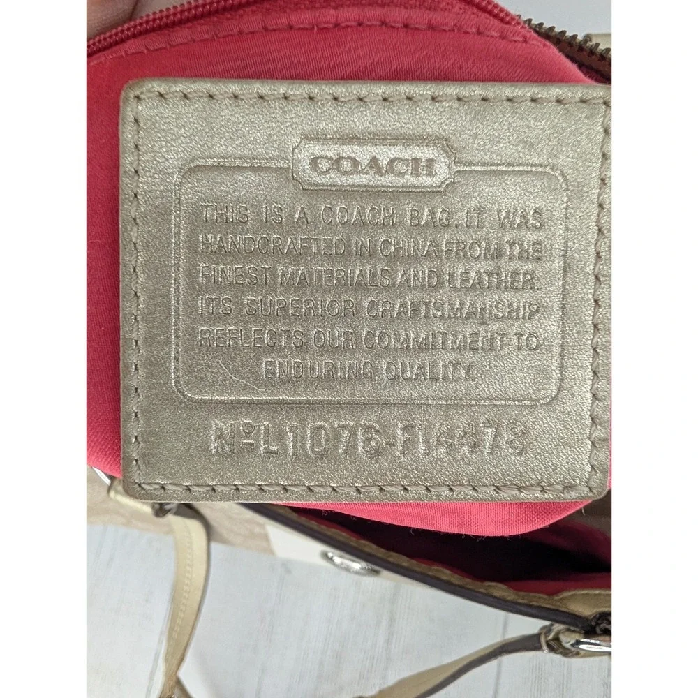 Coach Heritage Stripe Satchel Khaki Gold Signature Canvas Bag F14478